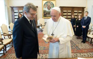 Pope Francis meets with David Sassoli, president of the European Parliament, June 25, 2021. Vatican Media.